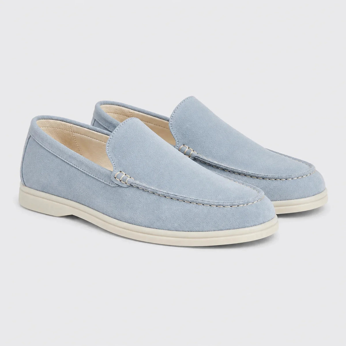 Sapato Masculino Mocassim Azul Couro Suede - vista frontal