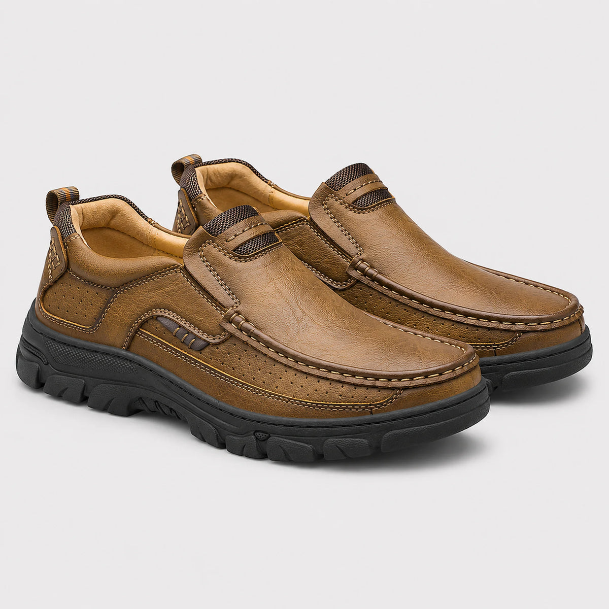 Sapato Mocassim Masculino Cáqui - detalhe da costura