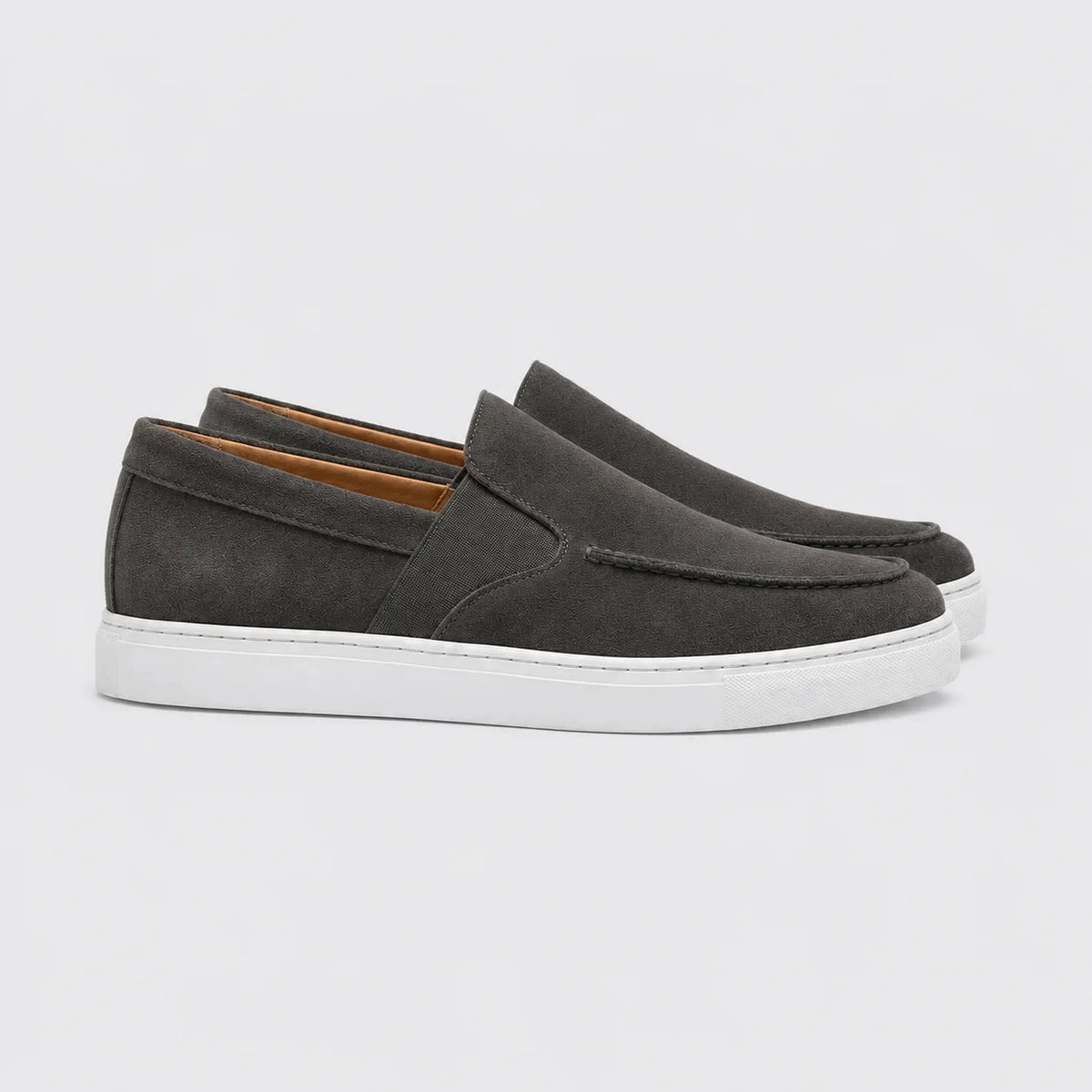 Sapato Masculino Mocassim Cinza Grafite Couro - vista lateral